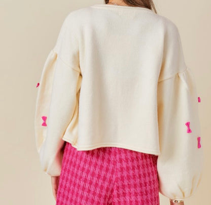 Oversized Pink Bow Cardigan Top