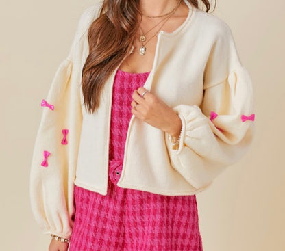 Oversized Pink Bow Cardigan Top