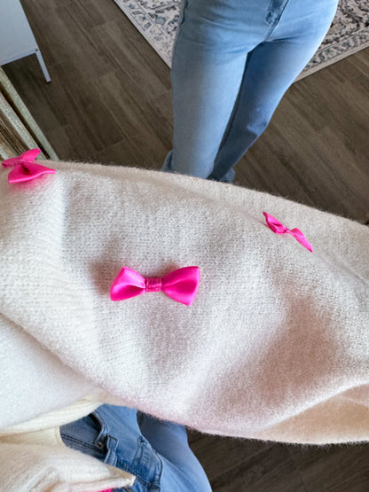 Oversized Pink Bow Cardigan Top